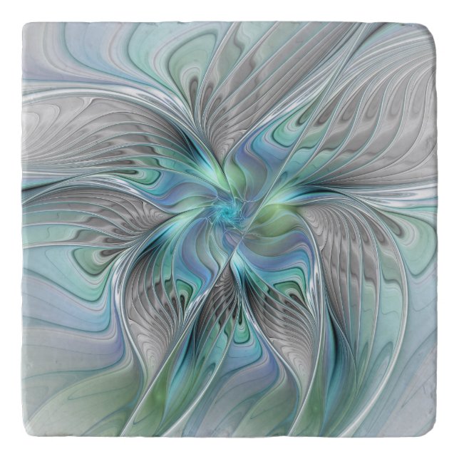 Abstract Blue Green Butterfly Fantasy Fractal Art Trivet (Front)