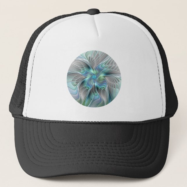 Abstract Blue Green Butterfly Fantasy Fractal Art Trucker Hat (Front)