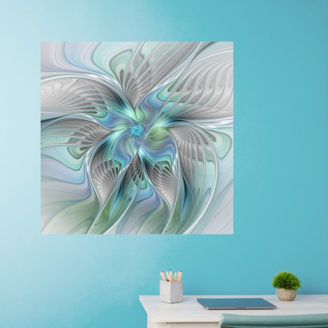 Abstract Blue Green Butterfly Fantasy Fractal Art Wall Decal (Home Office)
