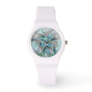 Abstract Blue Green Butterfly Fantasy Fractal Art Watch