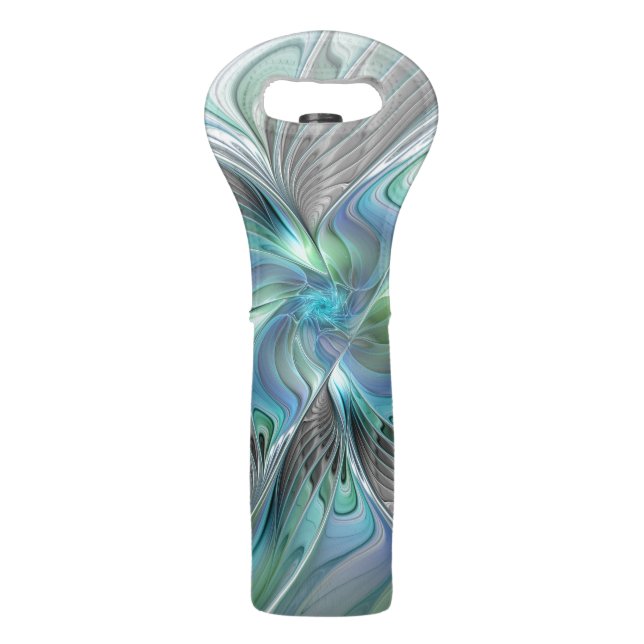 Abstract Blue Green Butterfly Fantasy Fractal Art Wine Bag (Front)