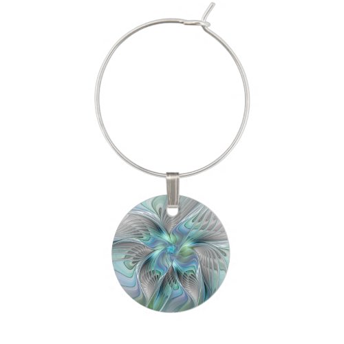 Abstract Blue Green Butterfly Fantasy Fractal Art Wine Charm
