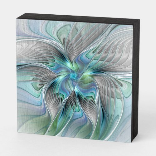 Abstract Blue Green Butterfly Fantasy Fractal Art Wooden Box Sign