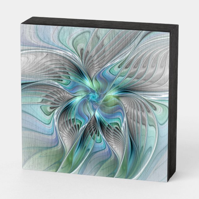 Abstract Blue Green Butterfly Fantasy Fractal Art Wooden Box Sign (Angled Horizontal)