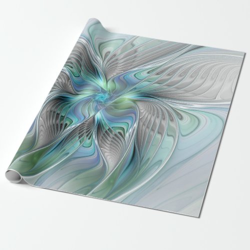 Abstract Blue Green Butterfly Fantasy Fractal Art Wrapping Paper