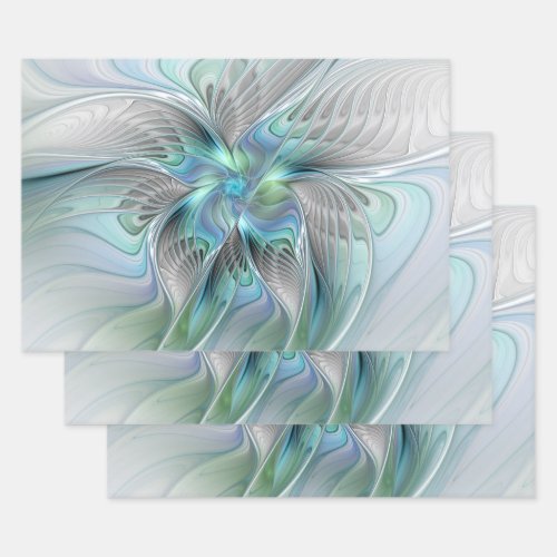 Abstract Blue Green Butterfly Fantasy Fractal Art Wrapping Paper Sheets