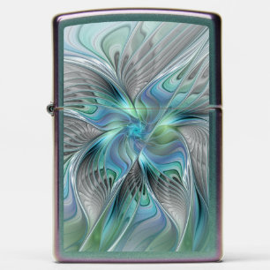 Abstract Blue Green Butterfly Fantasy Fractal Art Zippo Lighter