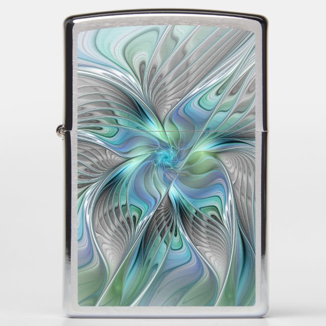 Abstract Blue Green Butterfly Fantasy Fractal Art Zippo Lighter (Front)
