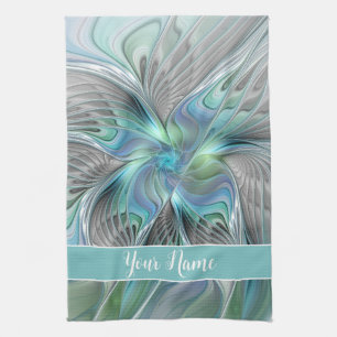 Abstract Blue Green Butterfly Fantasy Fractal Name Kitchen Towel