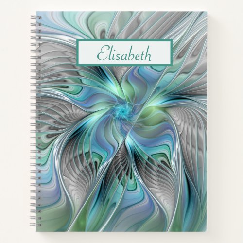 Abstract Blue Green Butterfly Fantasy Fractal Name Notebook