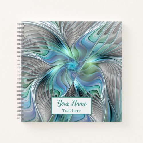 Abstract Blue Green Butterfly Fantasy Fractal Name Notebook