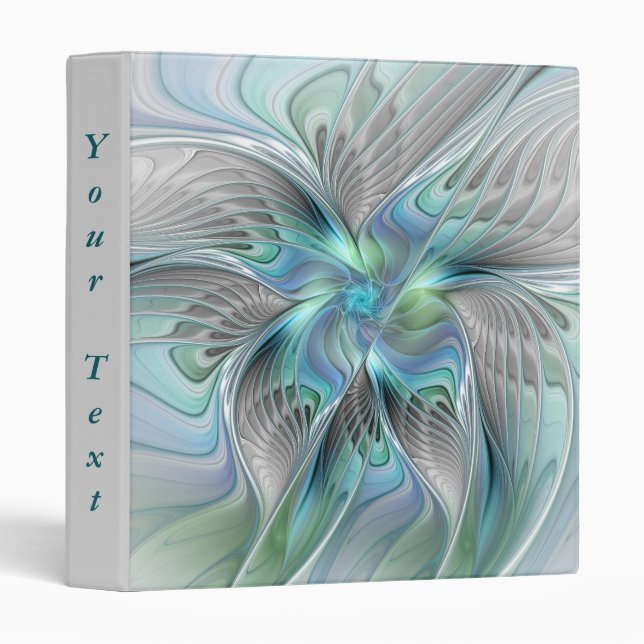 Abstract Blue Green Butterfly Fantasy Fractal Text 3 Ring Binder (Front/Spine)