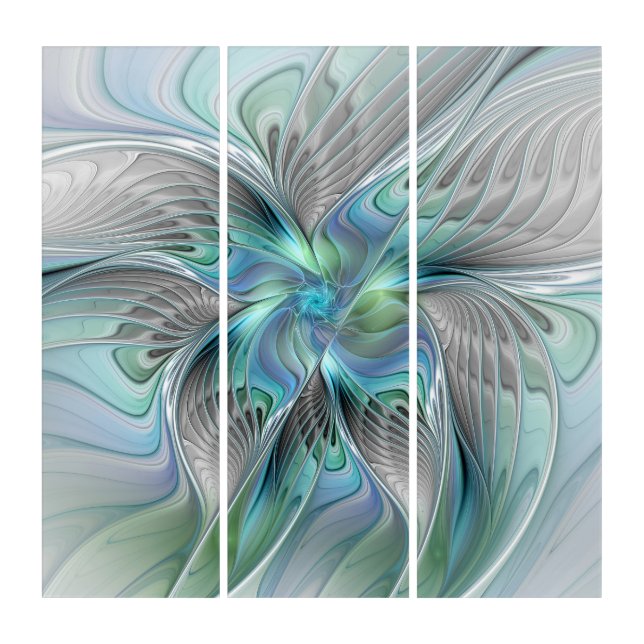 Abstract Blue Green Butterfly Fantasy Fractal Triptych (Front)