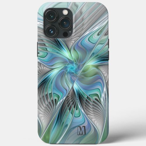 Abstract Blue Green Butterfly Fractal Art Monogram iPhone 13 Pro Max Case