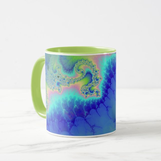 Abstract Blue Green Coastline Fractal Mug (Front Left)