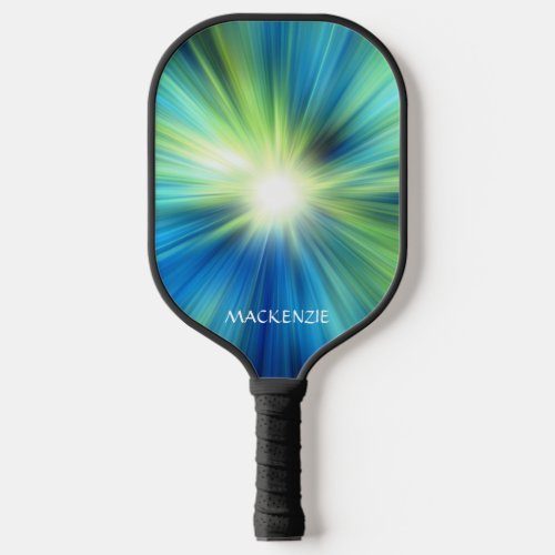 Abstract Blue Green Color Burst Personalized Pickleball Paddle