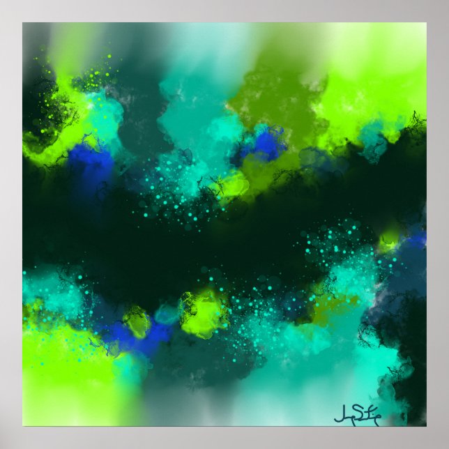 Abstract Blue Green Contemporary Modern Art Print (Front)