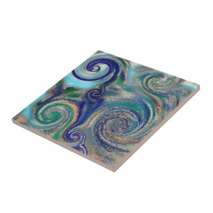 Abstract Blue Green Earth Swirls Ceramic Tile