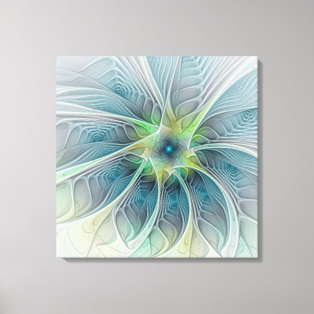 Abstract Blue Green Fractal Art Fantasy Flower Canvas Print (Front)