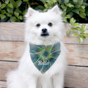 Abstract Blue Green Fractal Art Fantasy Flower Pet Bandana Collar