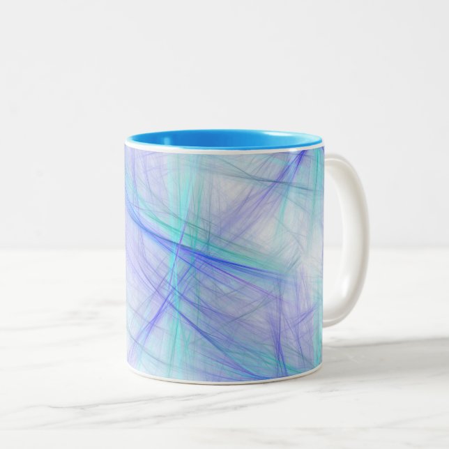 Abstract Blue Green Fractal Two-Tone Coffee Mug (Front Right)
