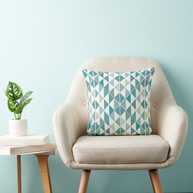Abstract Blue Green Geometric Triangle Pattern Throw Pillow (Chair)