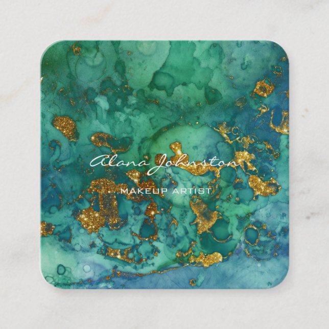 Abstract Blue Green Gold  Makeup Artist   Square Business Card (Front)