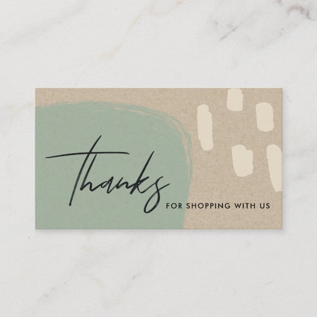 ABSTRACT BLUE GREEN KRAFT SCANDI THANK YOU LOGO BUSINESS CARD (Front)