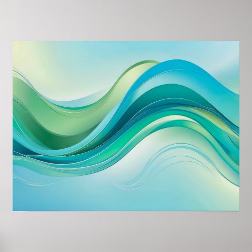 Abstract Blue Green Ocean Waves Lines Background Poster