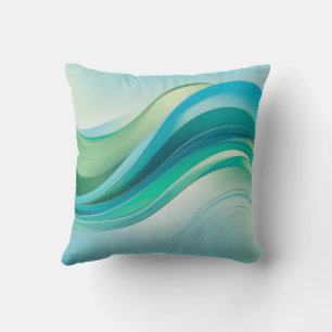 Abstract Blue Green Ocean Waves Lines Throw Pillow