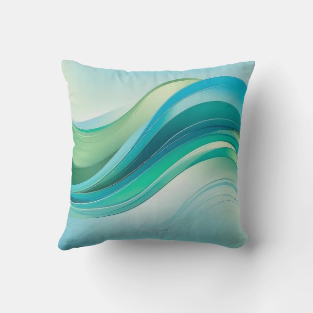 Abstract Blue Green Ocean Waves Lines  Throw Pillow (Back)