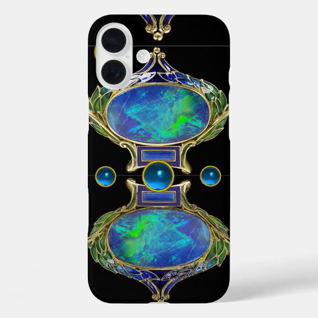 ABSTRACT BLUE GREEN OPAL EFFECT WITH GEMSTONES Case-Mate iPhone CASE (Back)