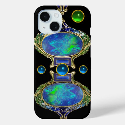 ABSTRACT BLUE GREEN OPAL EFFECT WITH GEMSTONES iPhone 15 CASE