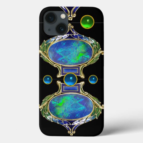 ABSTRACT BLUE GREEN OPAL EFFECT WITH GEMSTONES iPhone 13 CASE