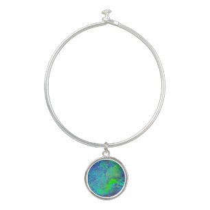ABSTRACT BLUE GREEN OPAL PHOTO BANGLE BRACELET