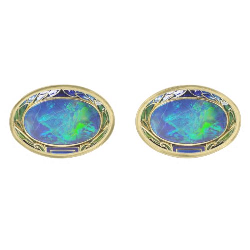 ABSTRACT BLUE GREEN OPAL PHOTO CUFFLINKS