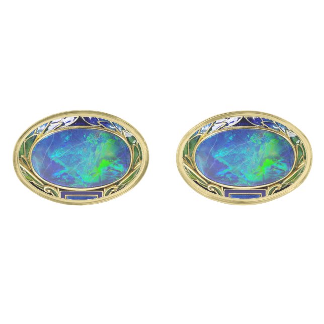 ABSTRACT BLUE GREEN OPAL PHOTO CUFFLINKS (Front)