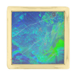 ABSTRACT BLUE GREEN OPAL Photo Gold Finish Lapel Pin