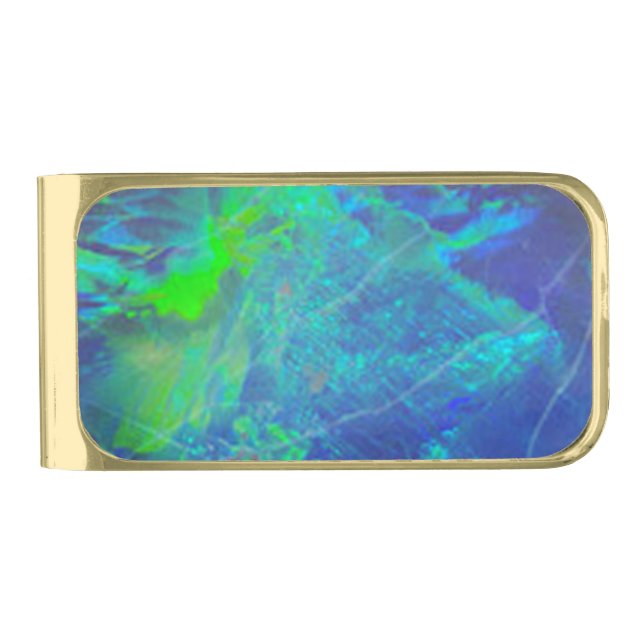 ABSTRACT BLUE GREEN OPAL PHOTO GOLD FINISH MONEY CLIP (Front)