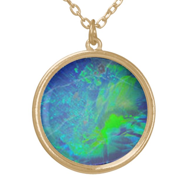 ABSTRACT BLUE GREEN OPAL PHOTO GOLD PLATED NECKLACE (Front)