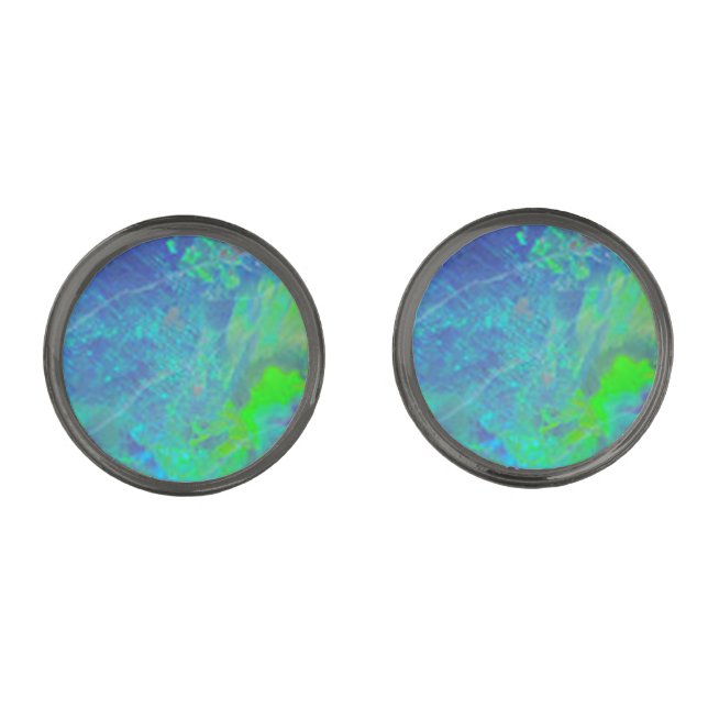 ABSTRACT BLUE GREEN OPAL Photo Gunmetal Finish Cufflinks (Front)