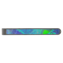 ABSTRACT BLUE GREEN OPAL PHOTO GUNMETAL FINISH TIE CLIP