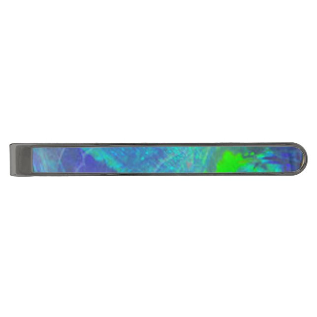 ABSTRACT BLUE GREEN OPAL PHOTO GUNMETAL FINISH TIE CLIP (Front)