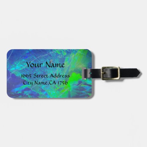 ABSTRACT BLUE GREEN OPAL PHOTO MONOGRAM LUGGAGE TAG