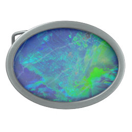 ABSTRACT BLUE GREEN OPAL PHOTO OVAL BELT BUCKLE