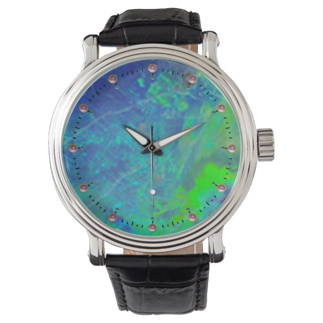 ABSTRACT BLUE GREEN OPAL PHOTO WATCH (Front)