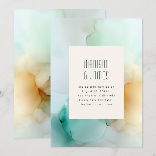 Abstract Blue Green Orange Modern Unique Wedding Save The Date