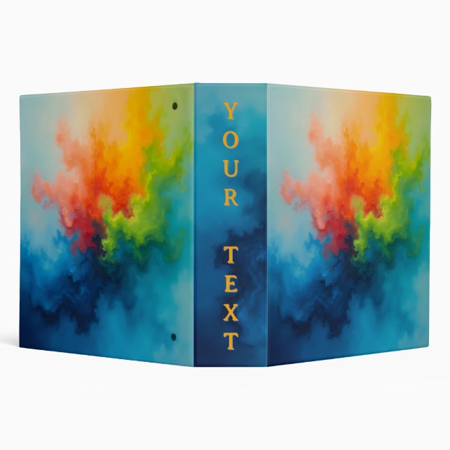Abstract Blue Green Orange Paint Pour 3 Ring Binder (Background)