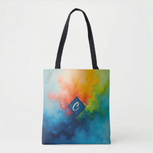 Abstract Blue Green Paint Pour Tote Bag