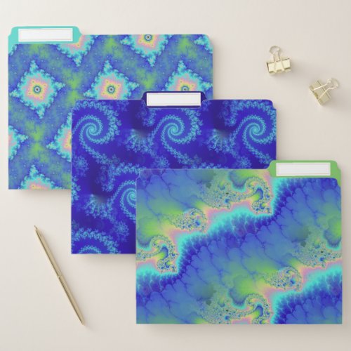 Abstract Blue Green Spiral Fractals File Folder